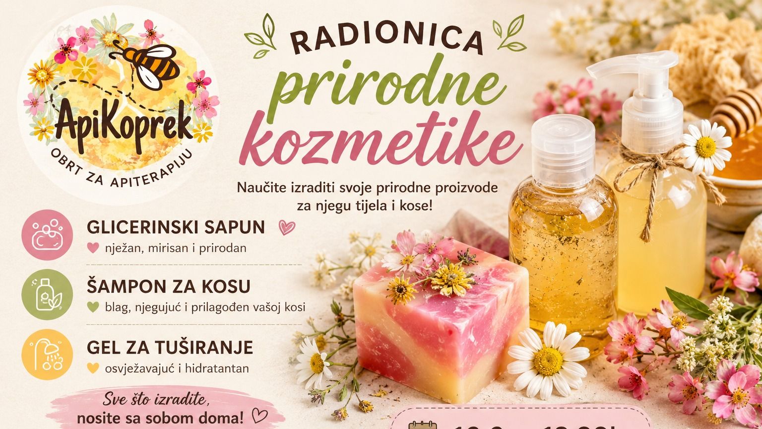 Radionica apikozmetike za njegu tijela, utorak, 16.6. u 18:30 sati